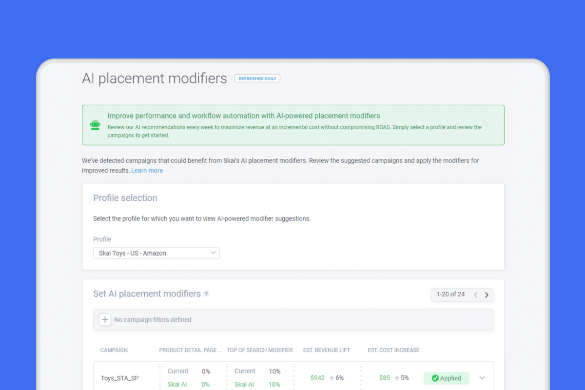 AI Placement Modifiers: Maximize performance efficiency for your Amazon Sponsored Products