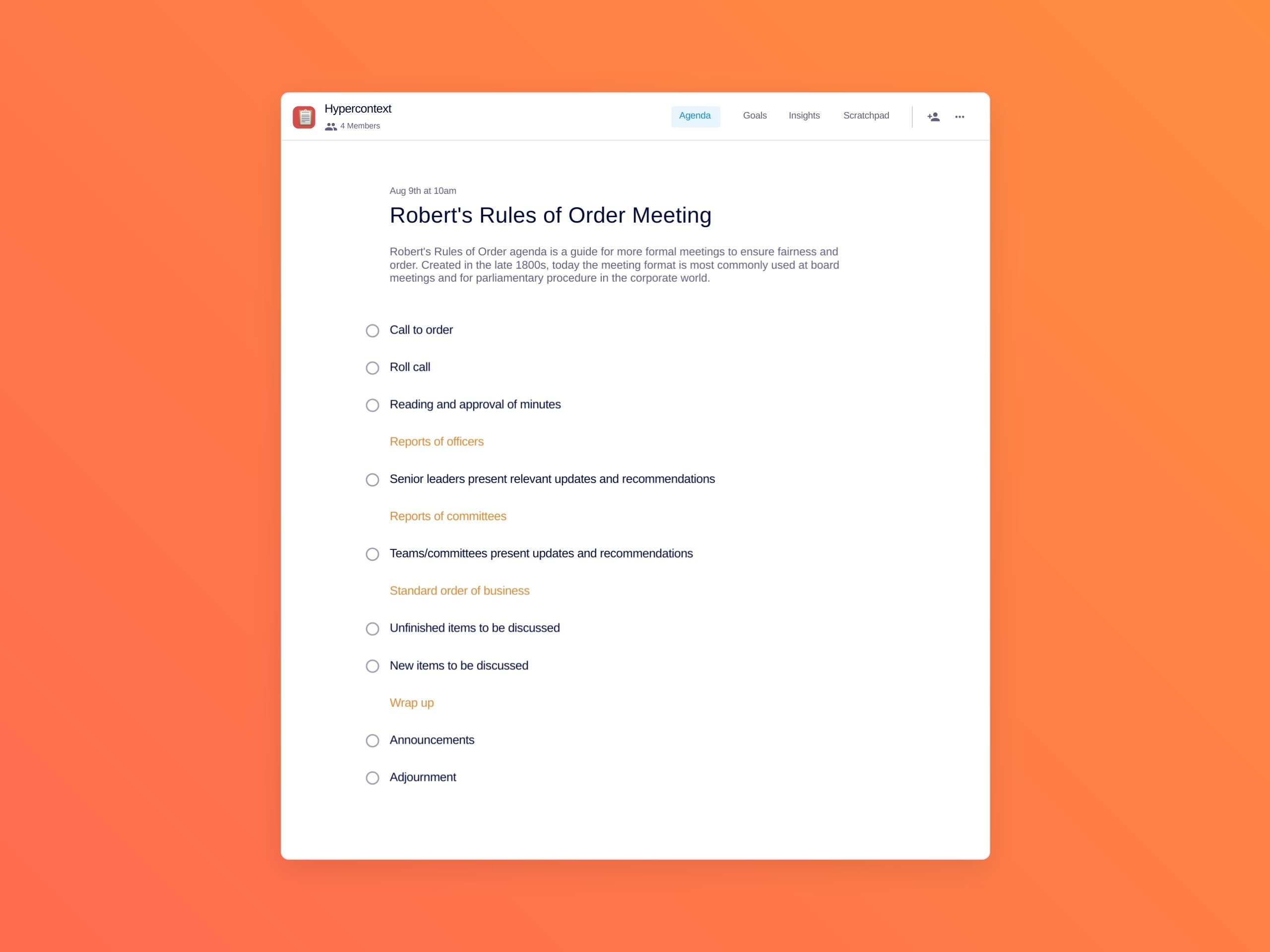Robert's rules of order meeting template (9 topics and ideas)