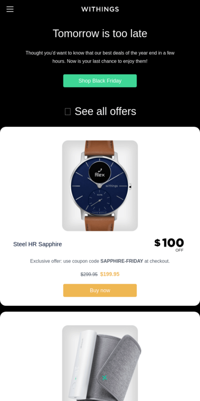 Black friday email for watch brand gives sense of urgency - Swipe File