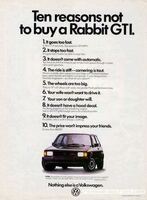 "Ten Reasons NOT To Buy" reverse psychology Volkswagen ad - Swipe File