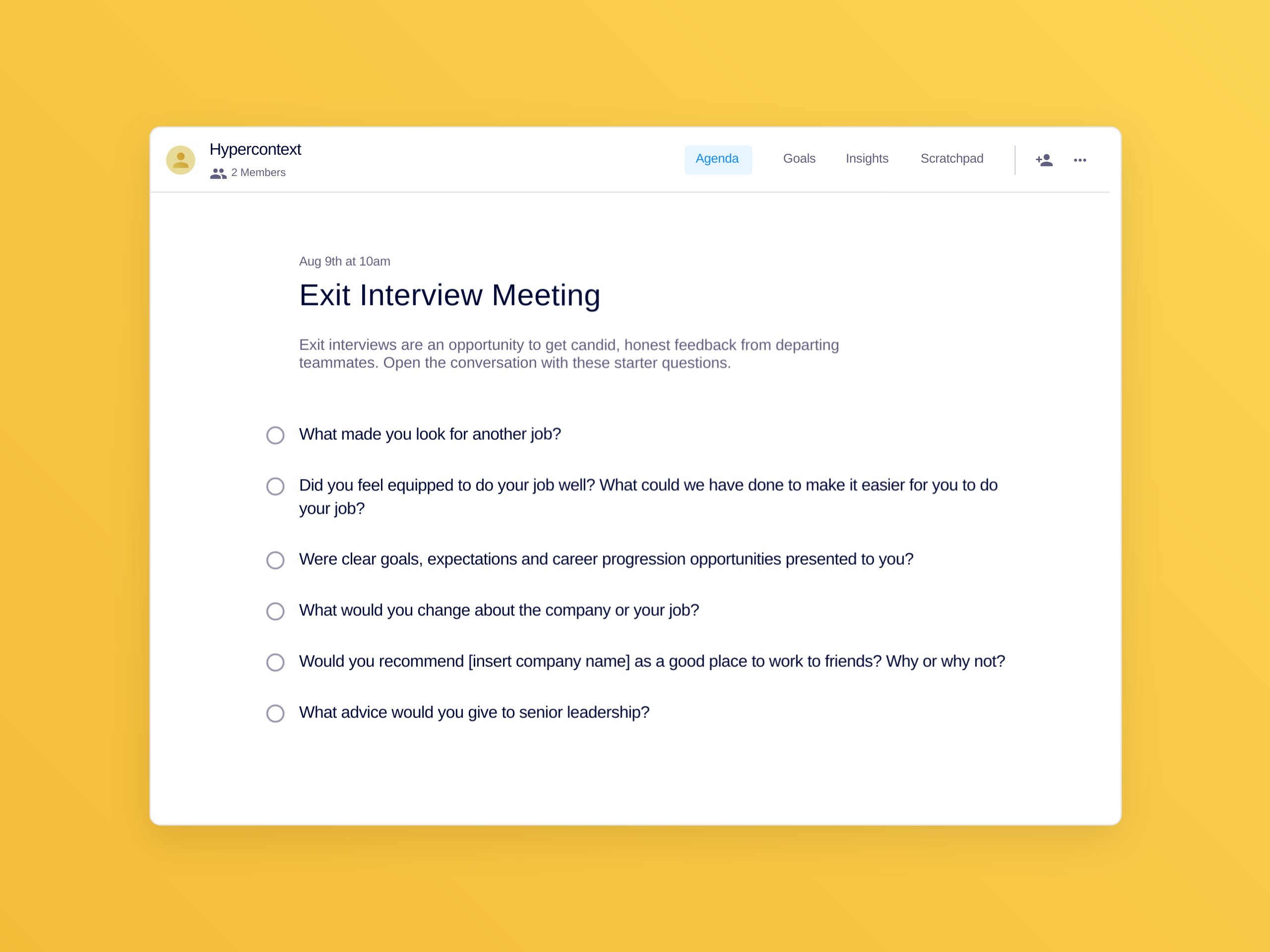 Exit interview meeting template (6 topics and ideas)