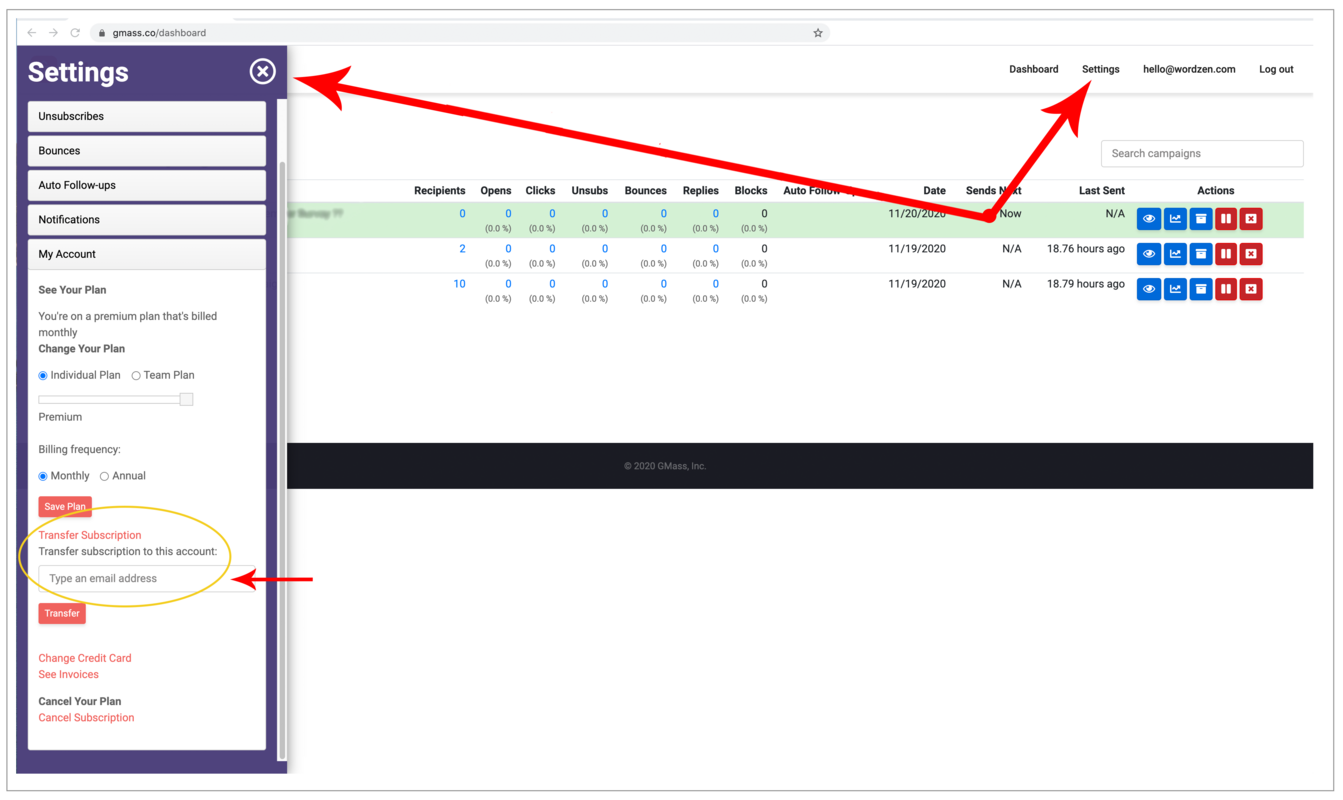 How to transfer your subscription to another account