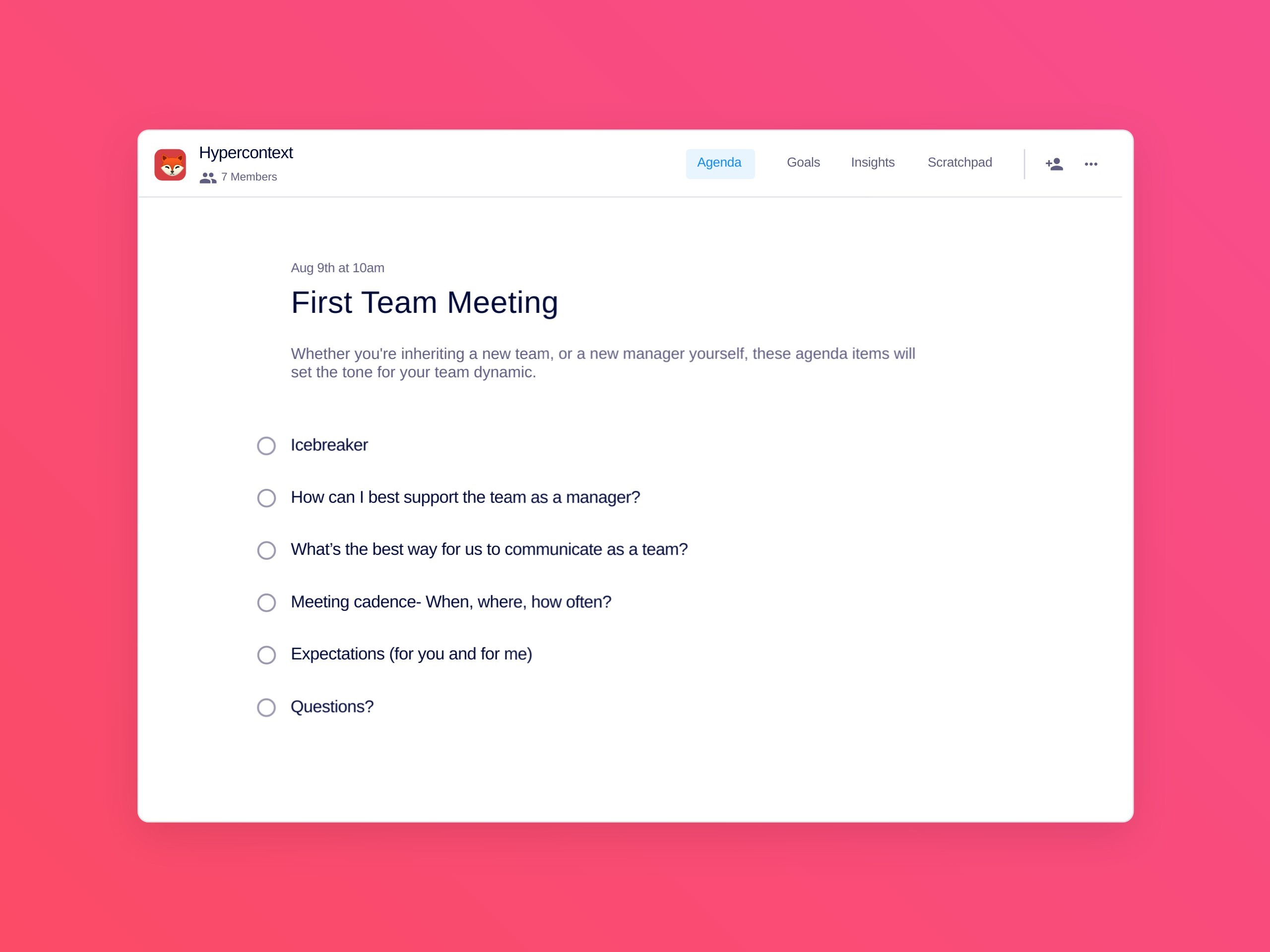 First team meeting template (6 topics and ideas)