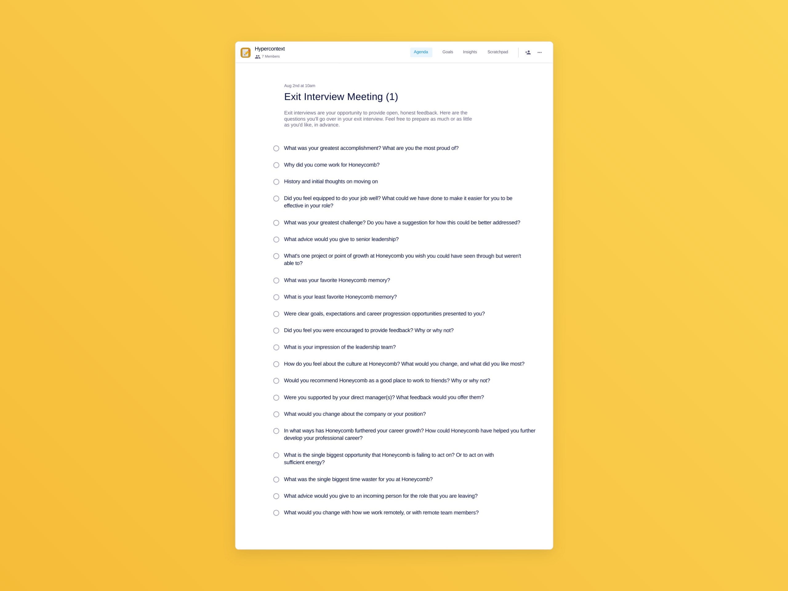 Exit interview meeting (1) template (21 topics and ideas)