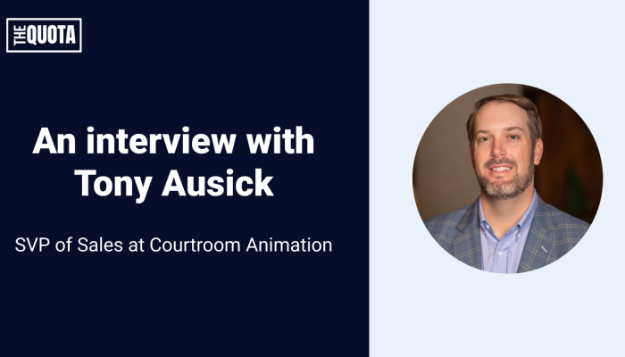 An interview with Tony Ausick, an SVP of Sales at a courtroom visual animation company
