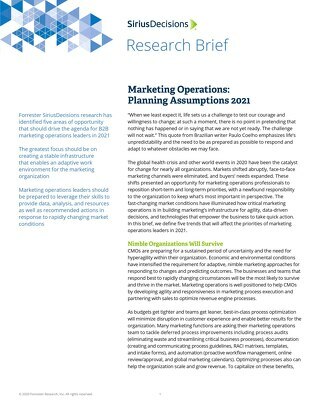 SiriusDecisions | Marketing Operations: Planning Assumptions 2021