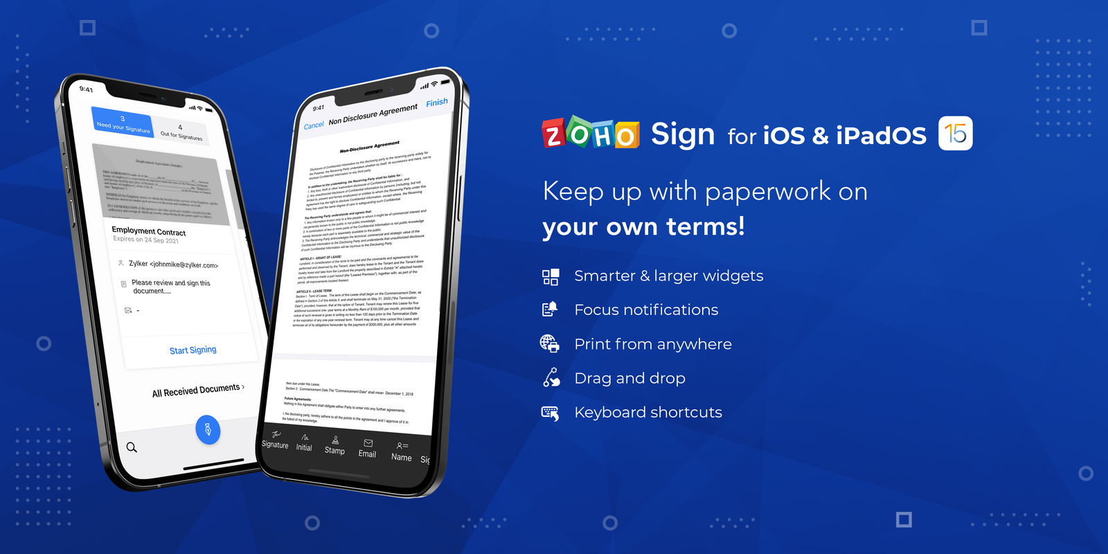 Zoho Sign for iOS 15 and iPadOS 15: Smarter widgets, keyboard shortcuts and more