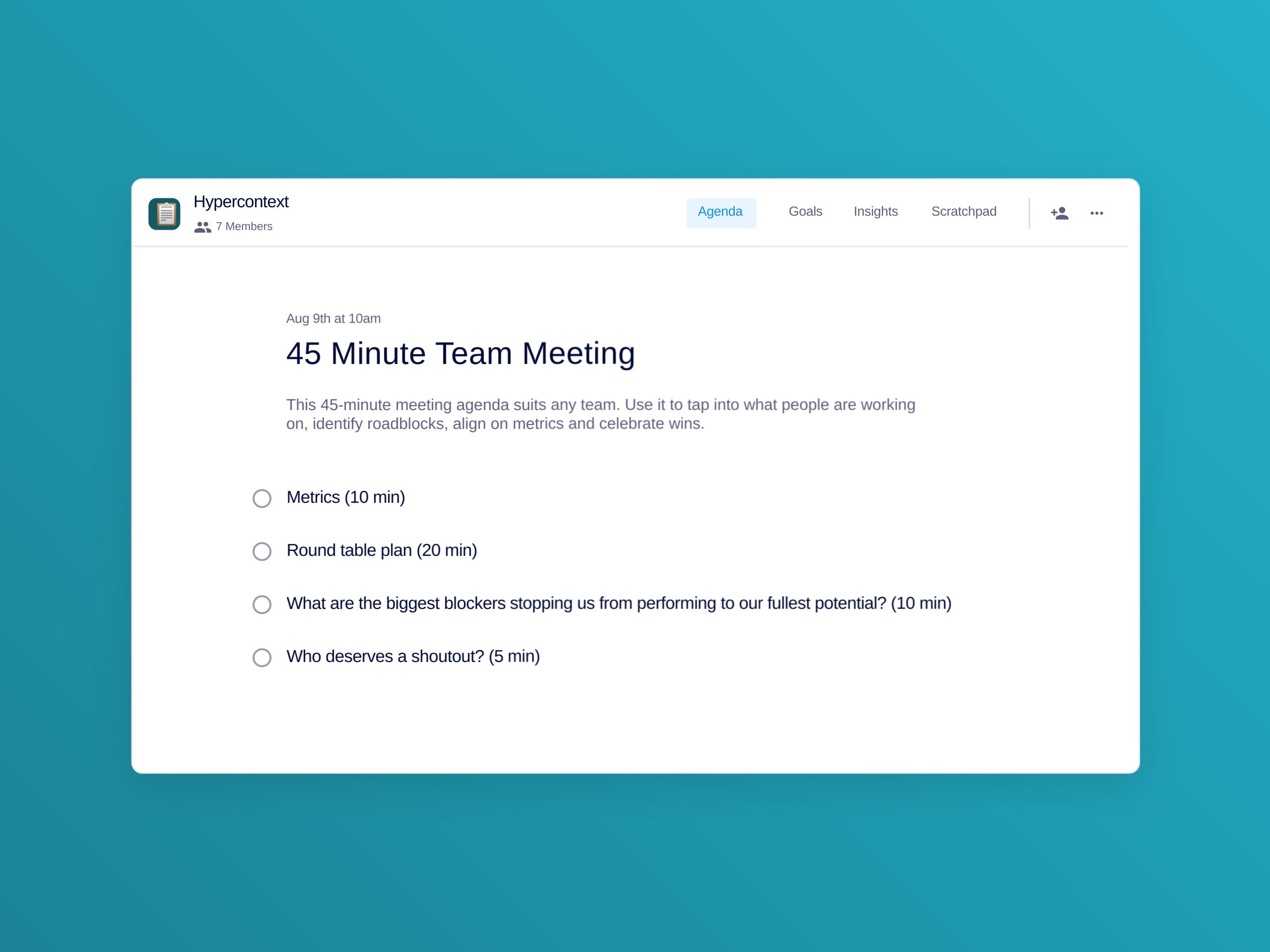 45 minute team meeting template (4 topics and ideas)