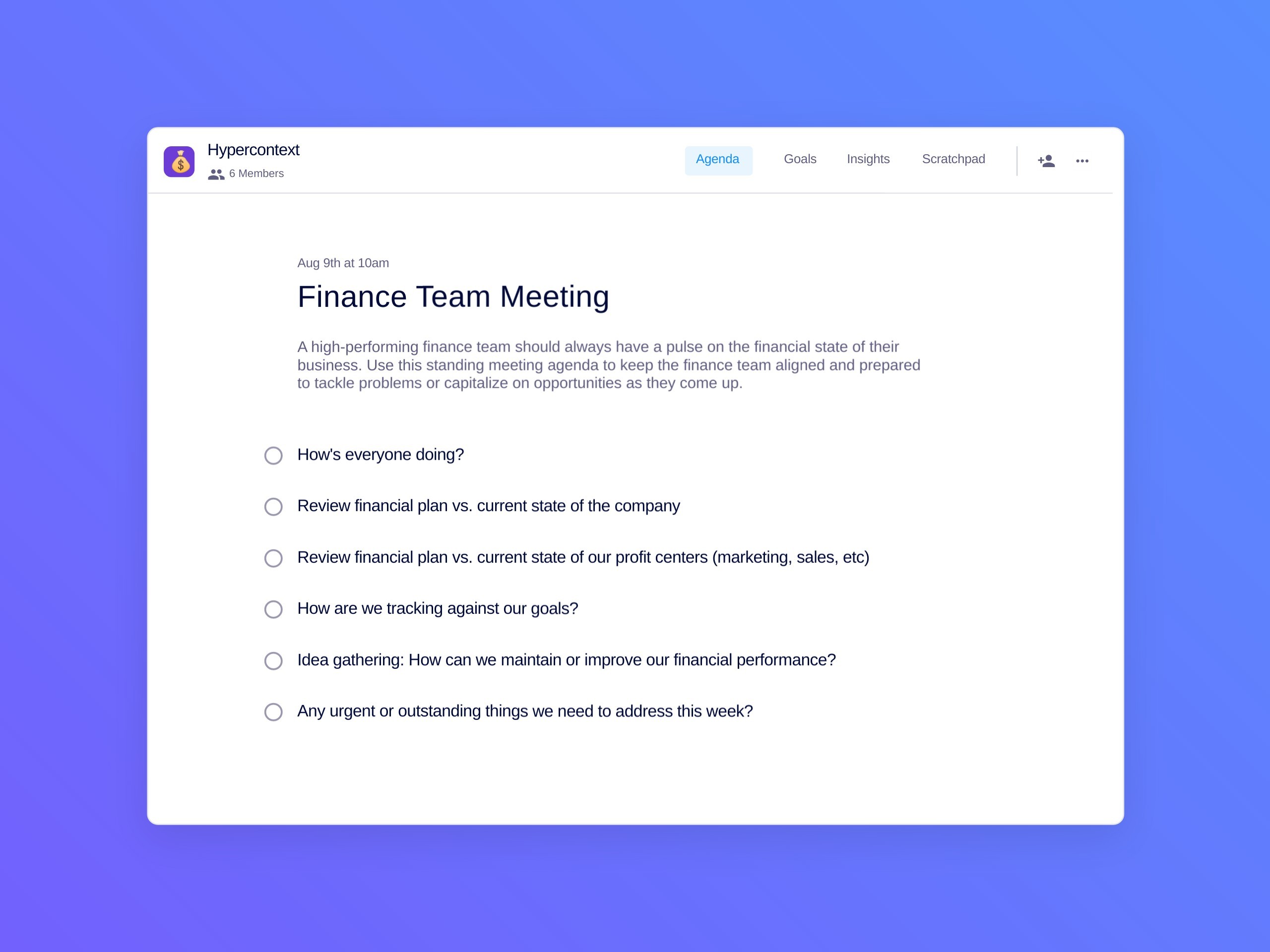 Finance team meeting template (6 topics and ideas)