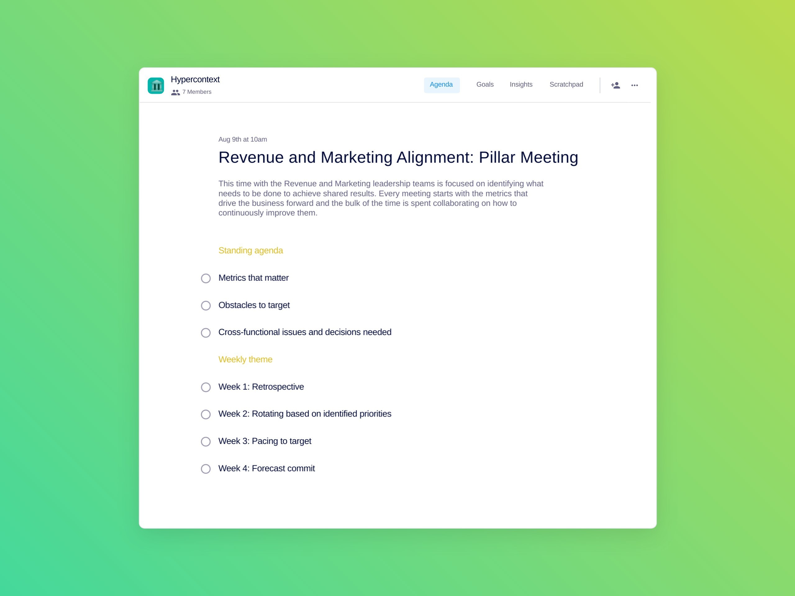 Revenue and marketing alignment: pillar meeting template 