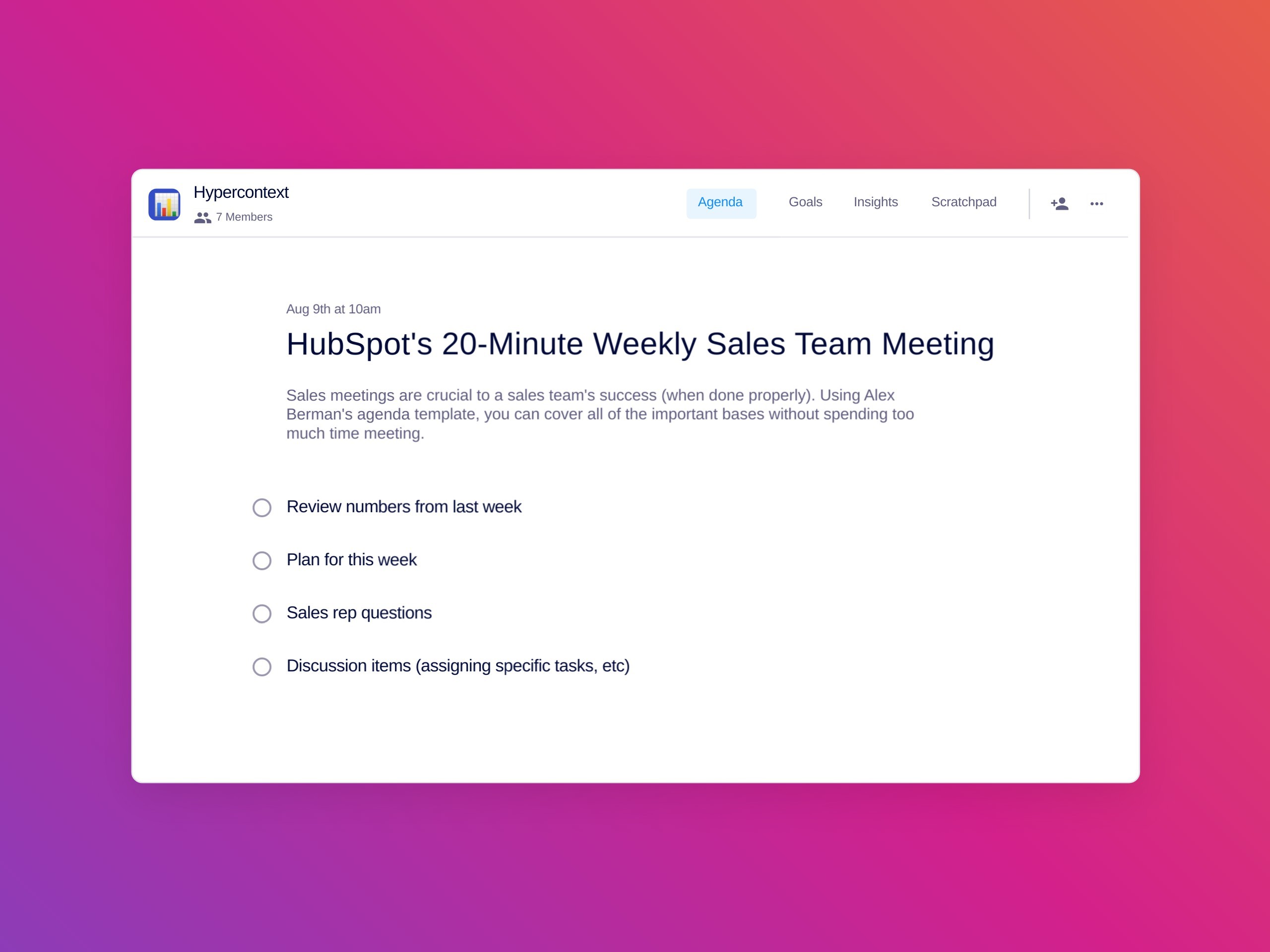 Hubspot's 20-minute weekly sales team meeting template 