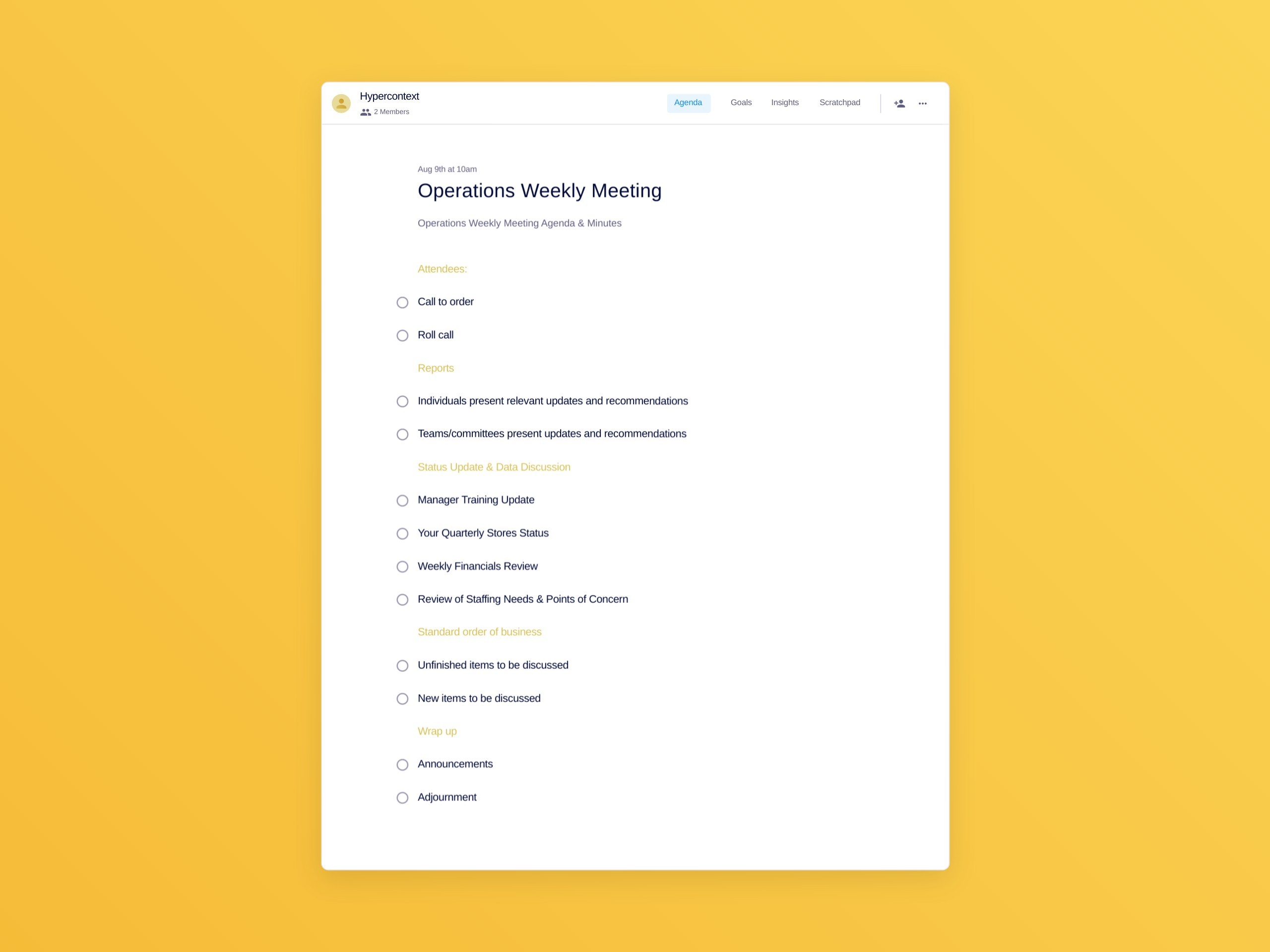 Operations weekly meeting template 