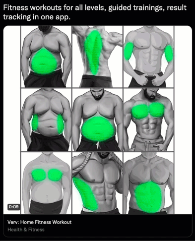 Twitter Ad for fitness app using animation to show value - Swipe File