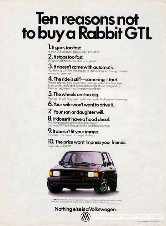 "Ten Reasons NOT To Buy" reverse psychology Volkswagen ad - Swipe File