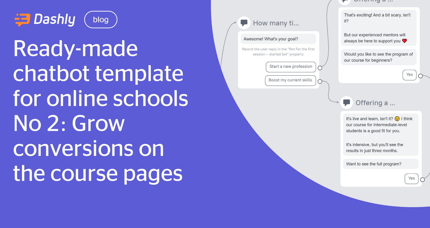 Ready-made chatbot template for online schools No 2: Grow conversions on the course pages