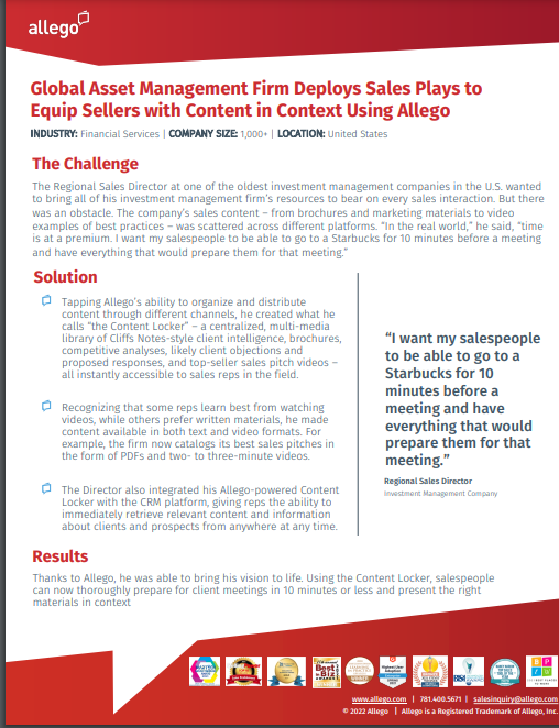 Global Asset Management Firm Deploys Sales Plays to Equip Sellers with Content in Context Using Allego