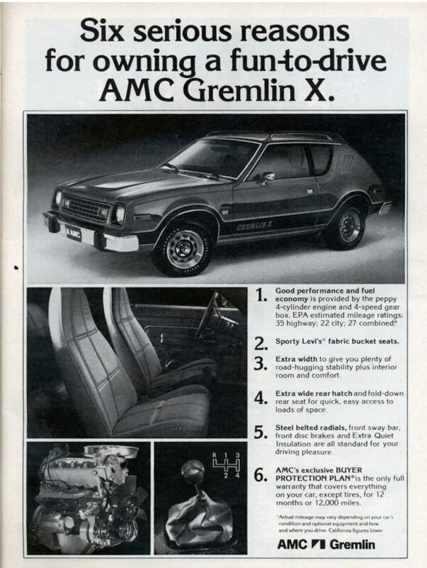 AMC Gremlin Ad from 1978 with "6 serious reasons to own" - Swipe File