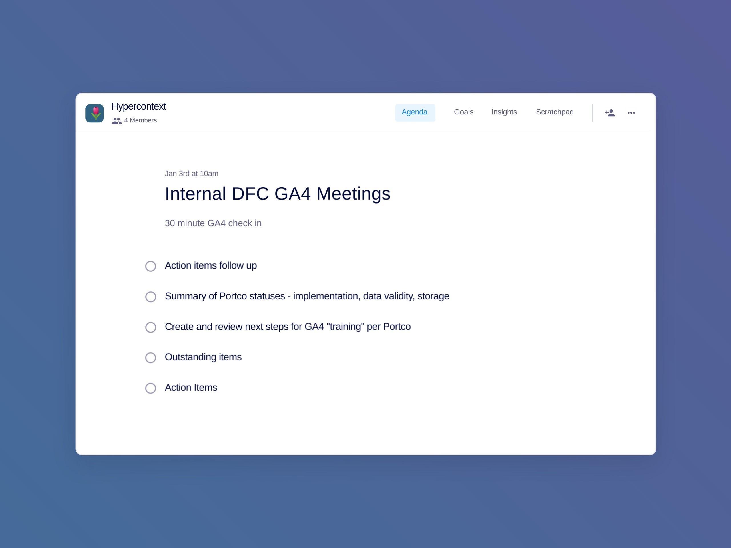 Internal  dfc ga4 meetings template (5 topics and ideas)