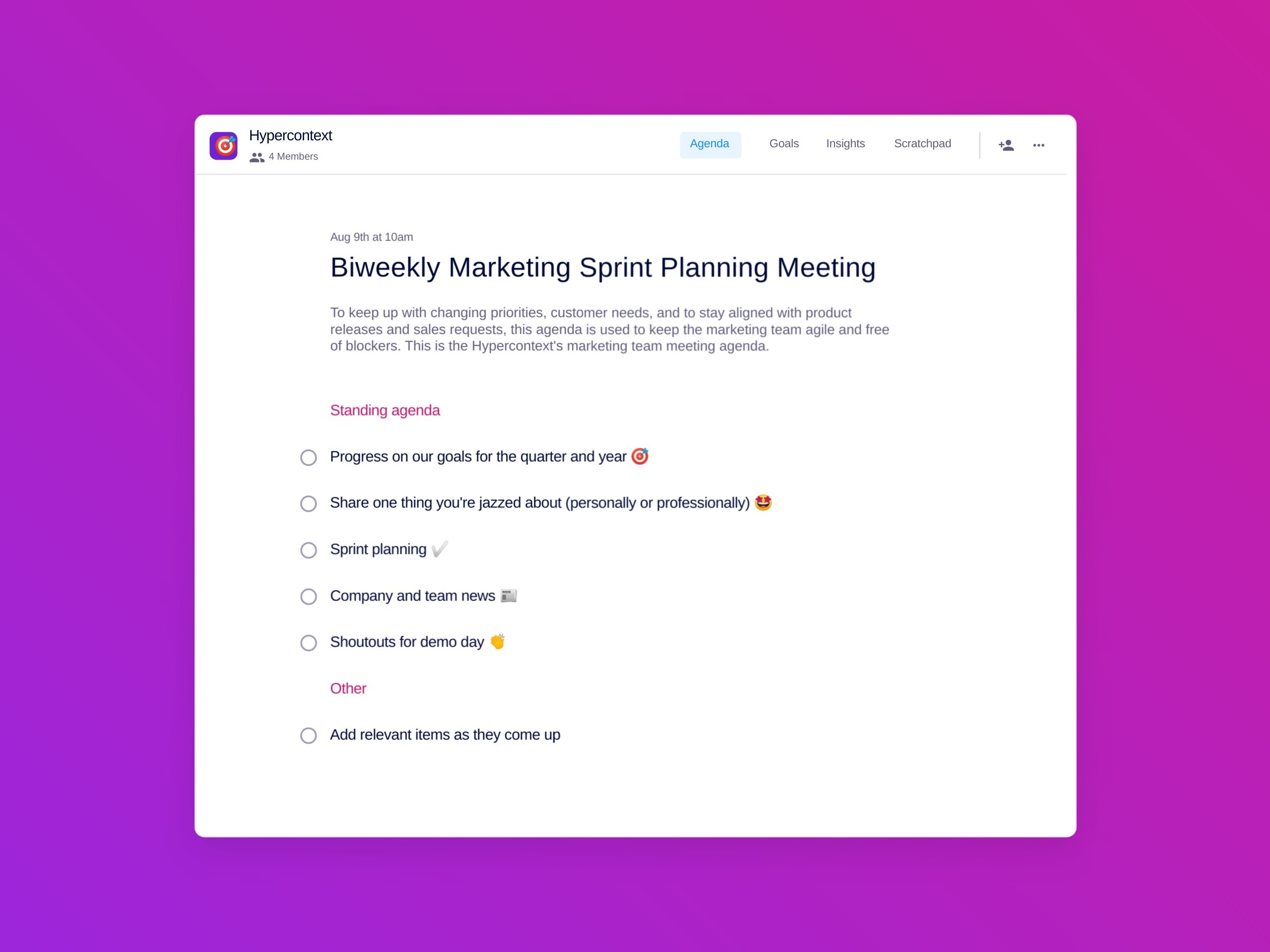 Biweekly marketing sprint planning meeting template 