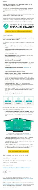 Email promo for Advanced Personal Finance - Swipe File