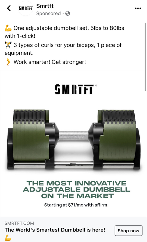 SMRTFIT Adjustable Dumbells Ad - Swipe File