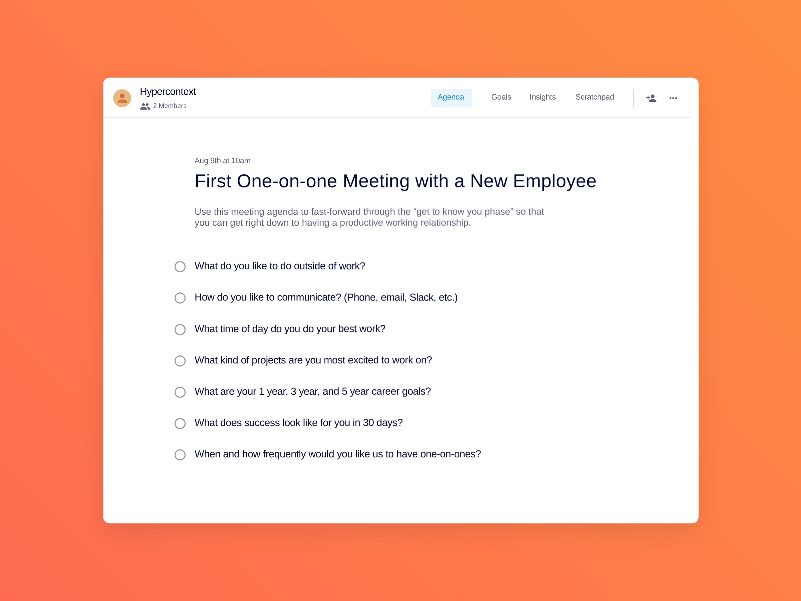 First one-on-one meeting with a new employee template (7 topics and ideas)