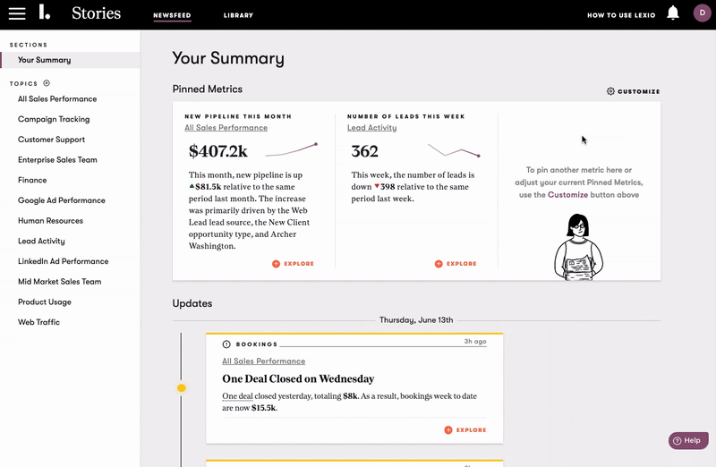 Personalize Lexio's Newsfeed with the metrics you need to know