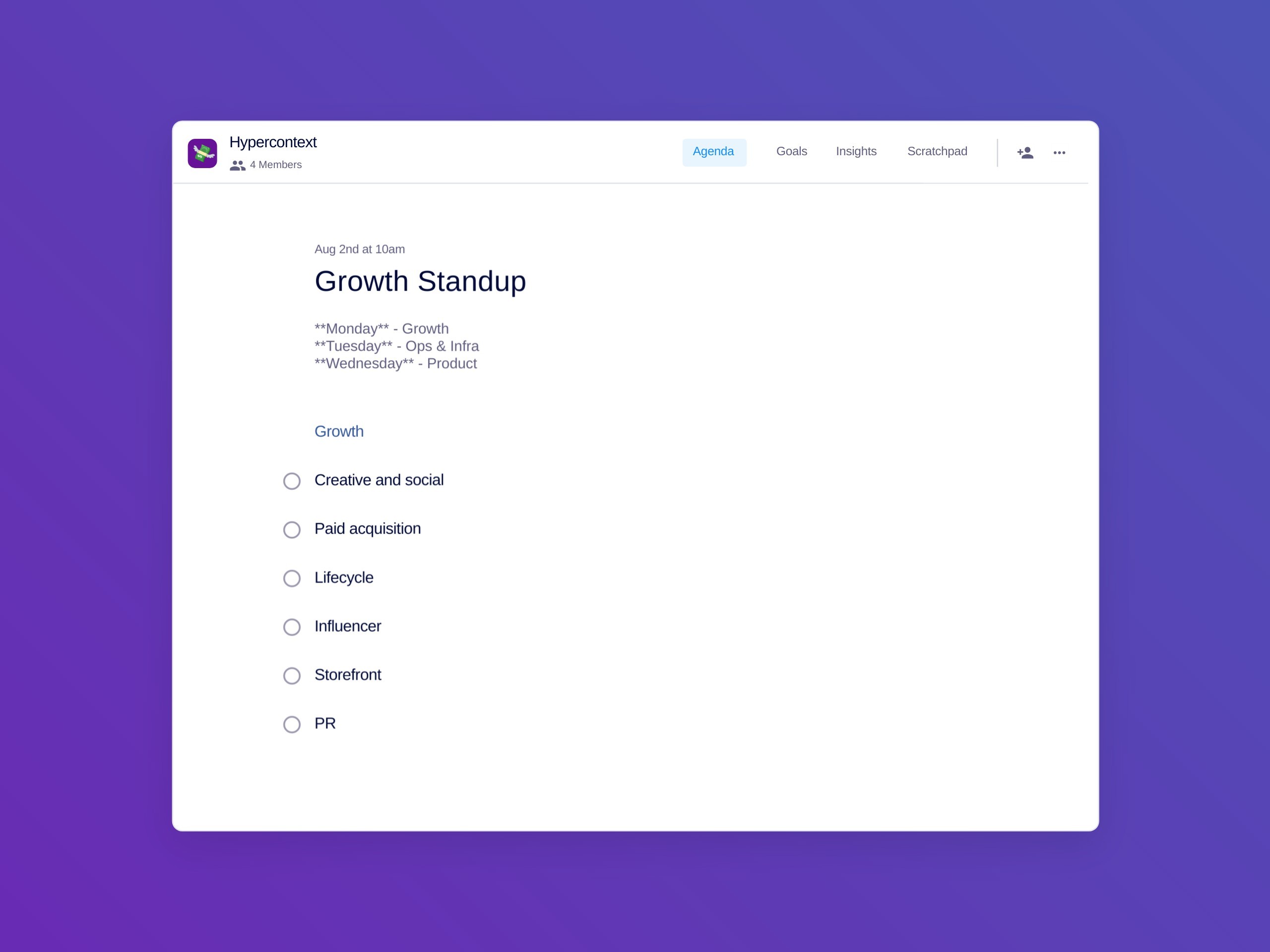 Growth standup template 