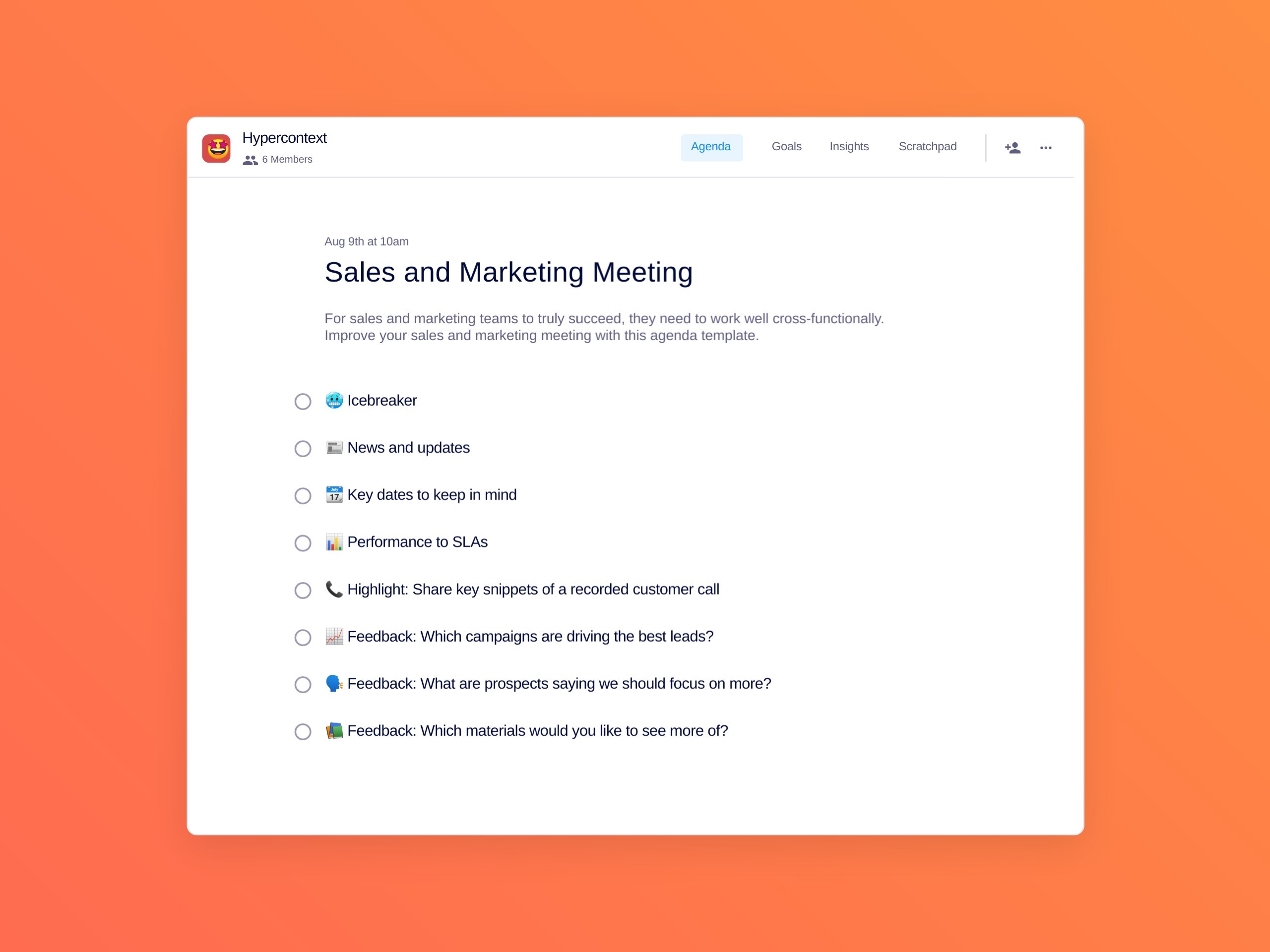 Sales and marketing meeting template (8 topics and ideas)