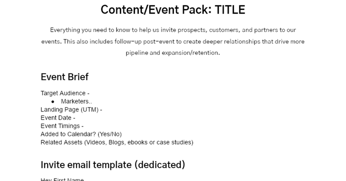 Event Pack Template For Sales & CS - ClubPF