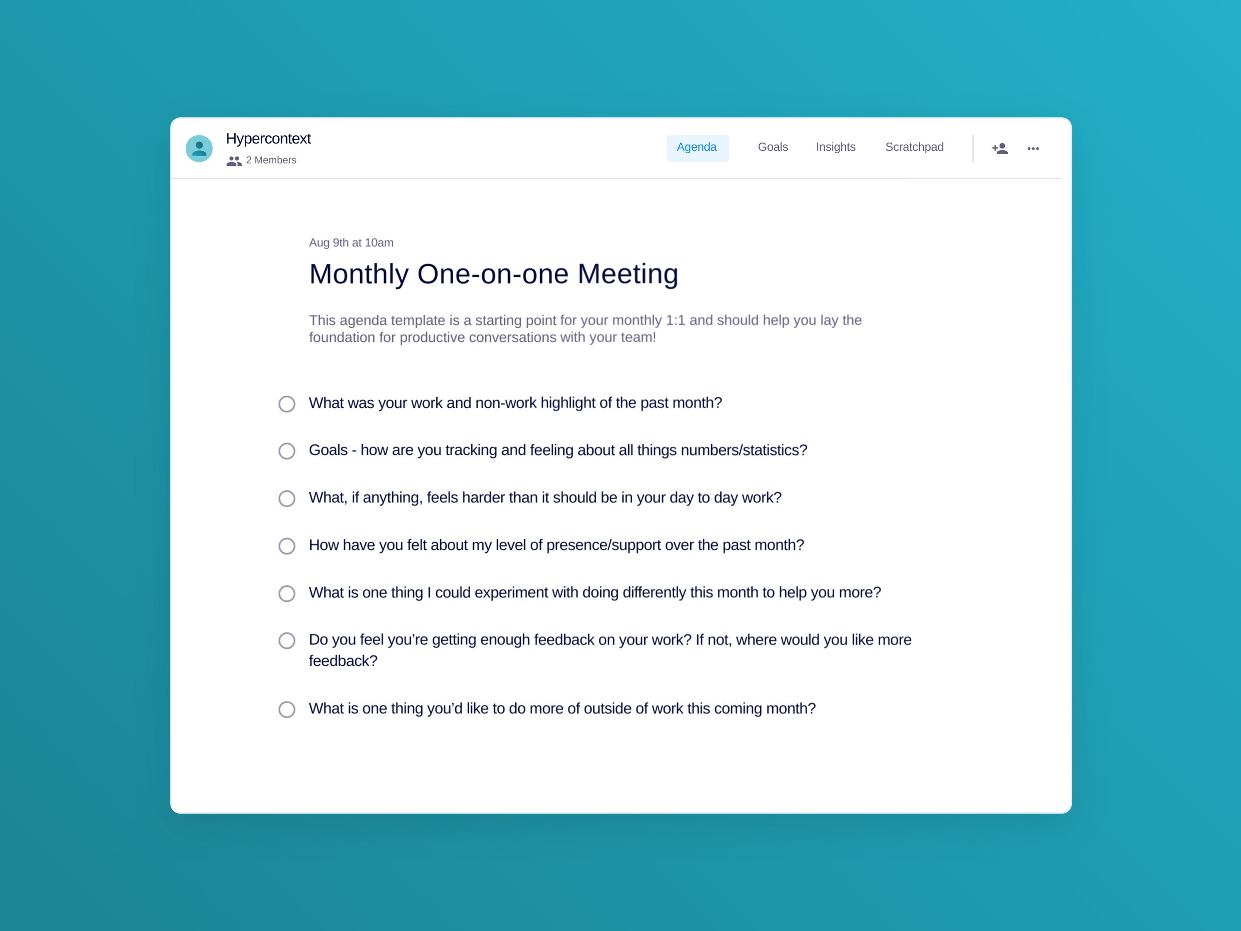 Monthly one-on-one meeting template (7 topics and ideas)