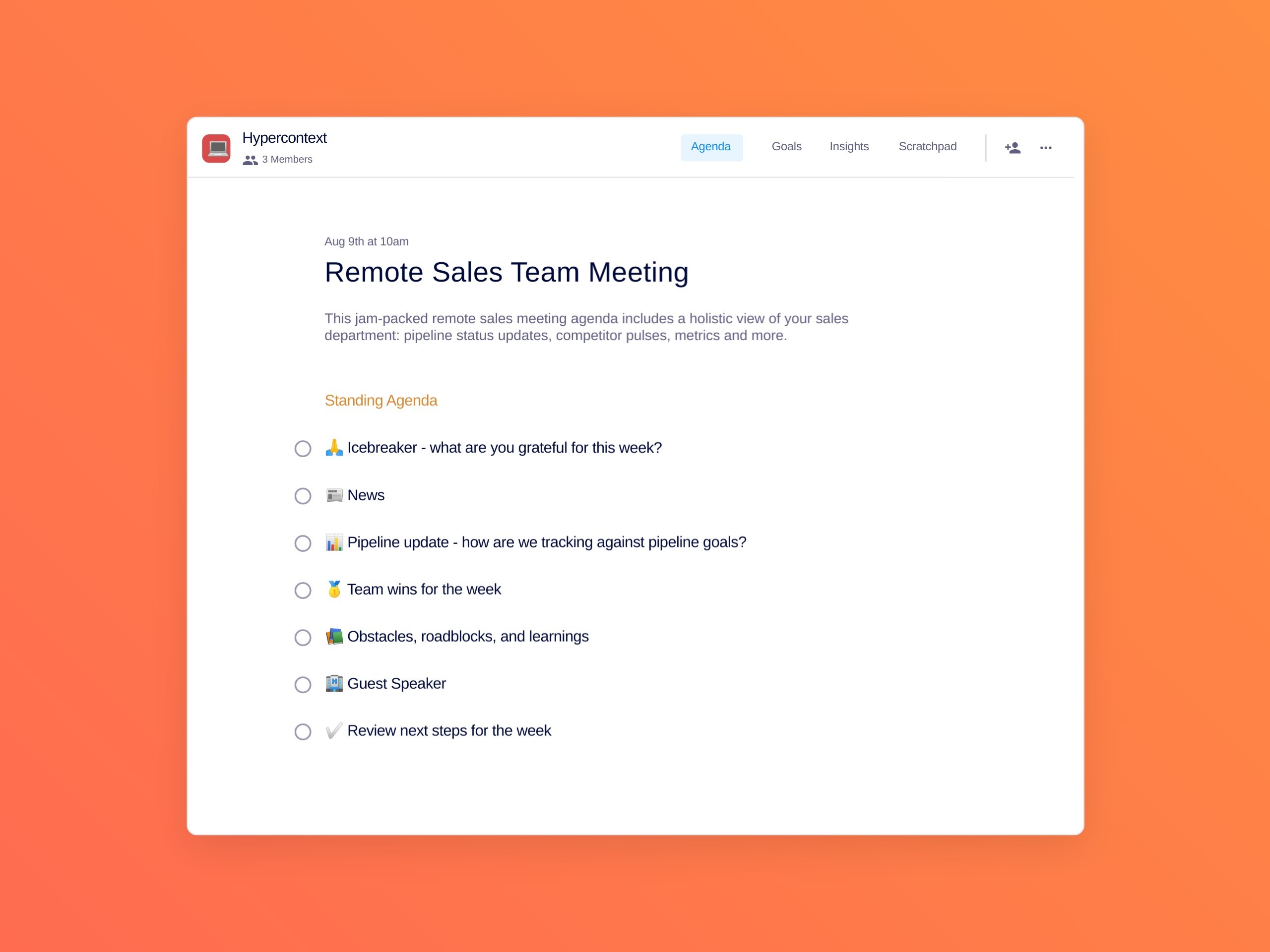 Remote sales team meeting template (7 topics and ideas)