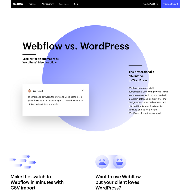 Teardown: Webflow vs WordPress Comparison Page