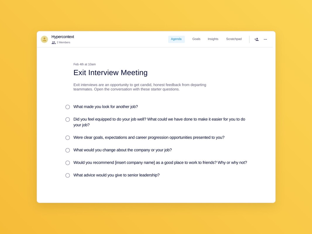 Exit interview meeting template (6 topics and ideas) | Spinach