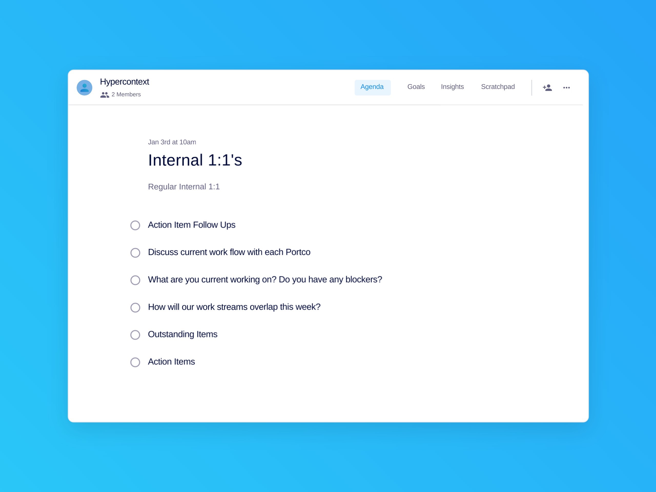 Internal 1:1's template (6 topics and ideas)