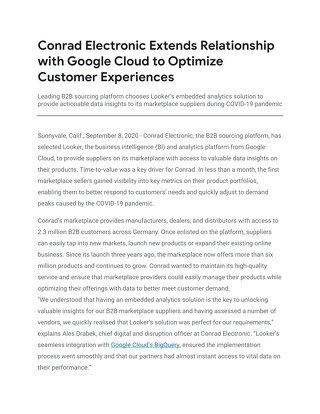 Conrad Electronic Extends Relationship with Google Cloud to Optimize Customer Experiences
