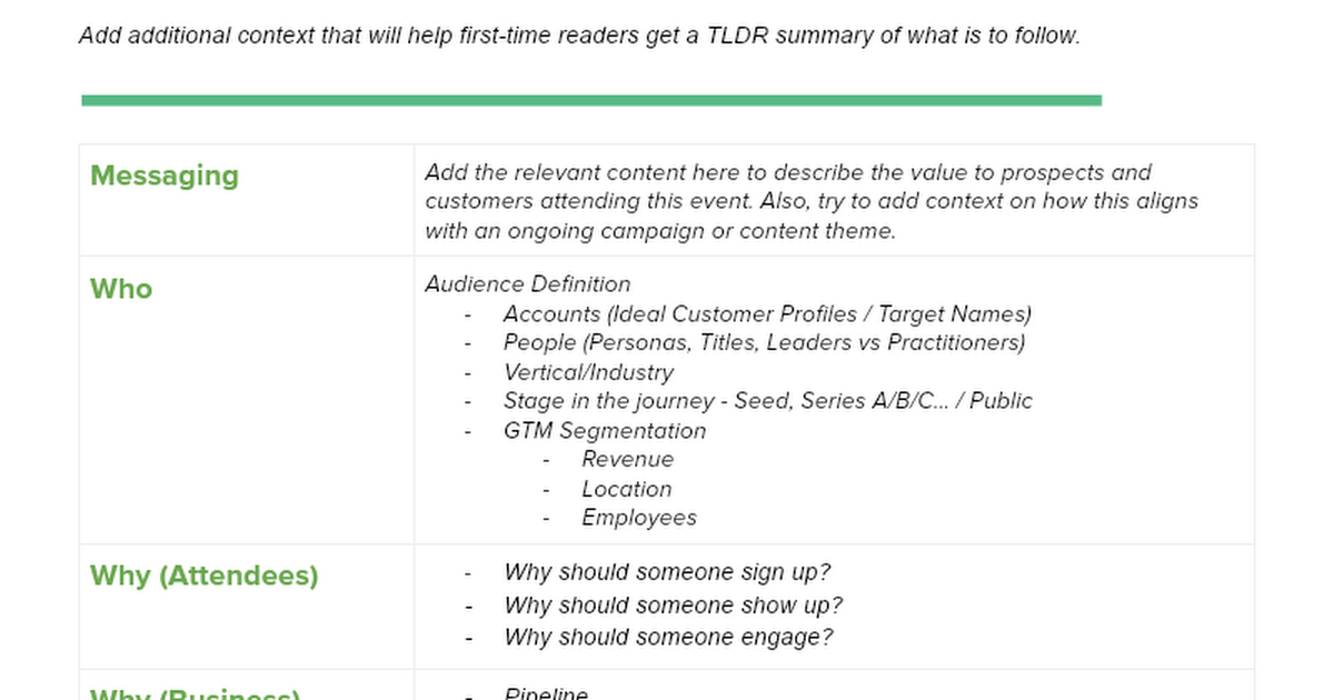 Event Brief Template