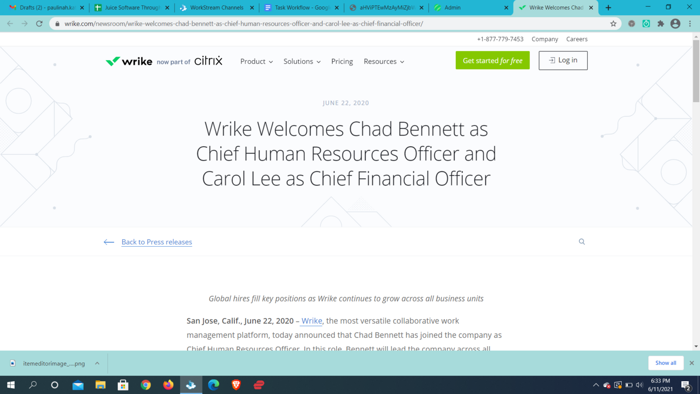 Wrike Welcomes Chad Bennett as Chief Human Resources Officer and Carol Lee as Chief Financial Officer