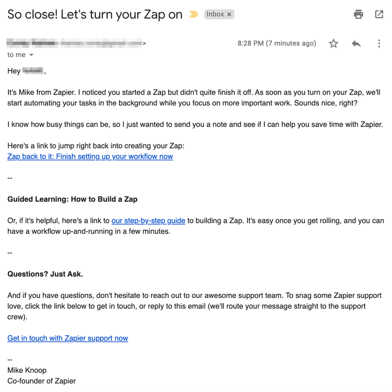 Teardown: Zapier's Activation Email