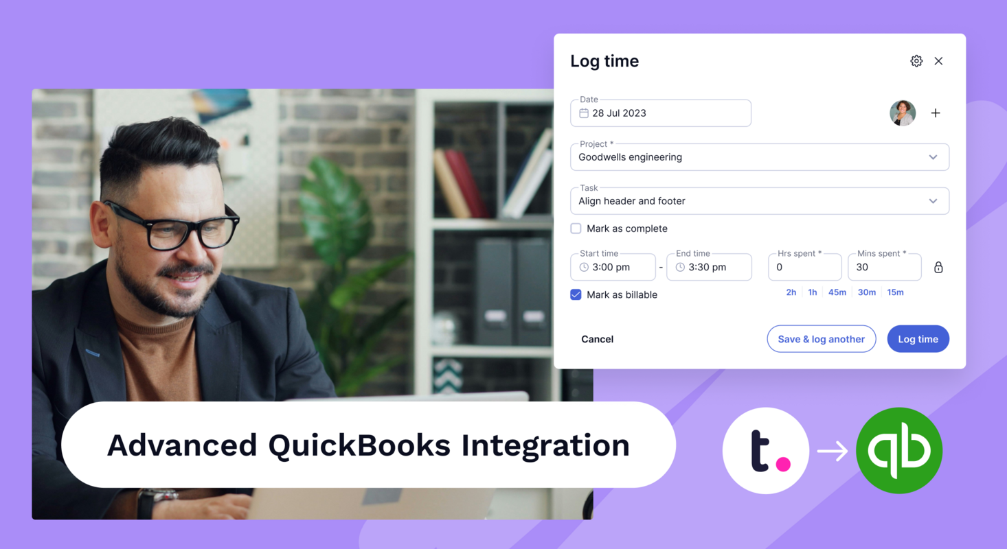 Build invoices in QuickBooks with real-time data from Teamwork.com