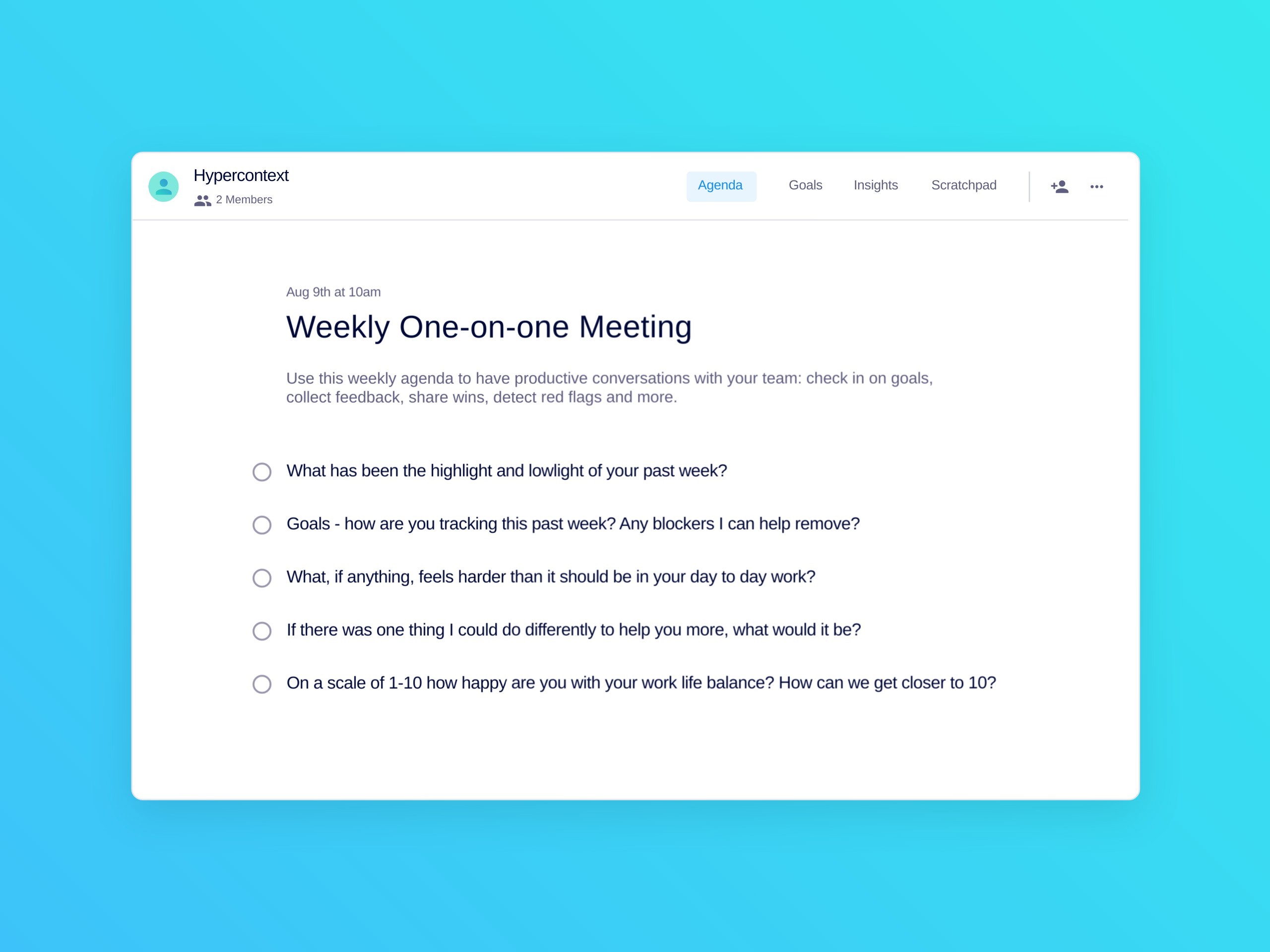Weekly one-on-one meeting template (5 topics and ideas)