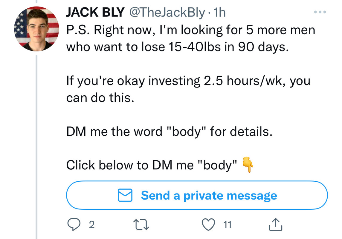 Twitter "DM" Call To Action Example - Swipe File