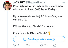 Twitter "DM" Call To Action Example - Swipe File