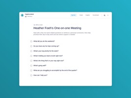 Heather foeh's one-on-one meeting template (8 topics and ideas) | Spinach