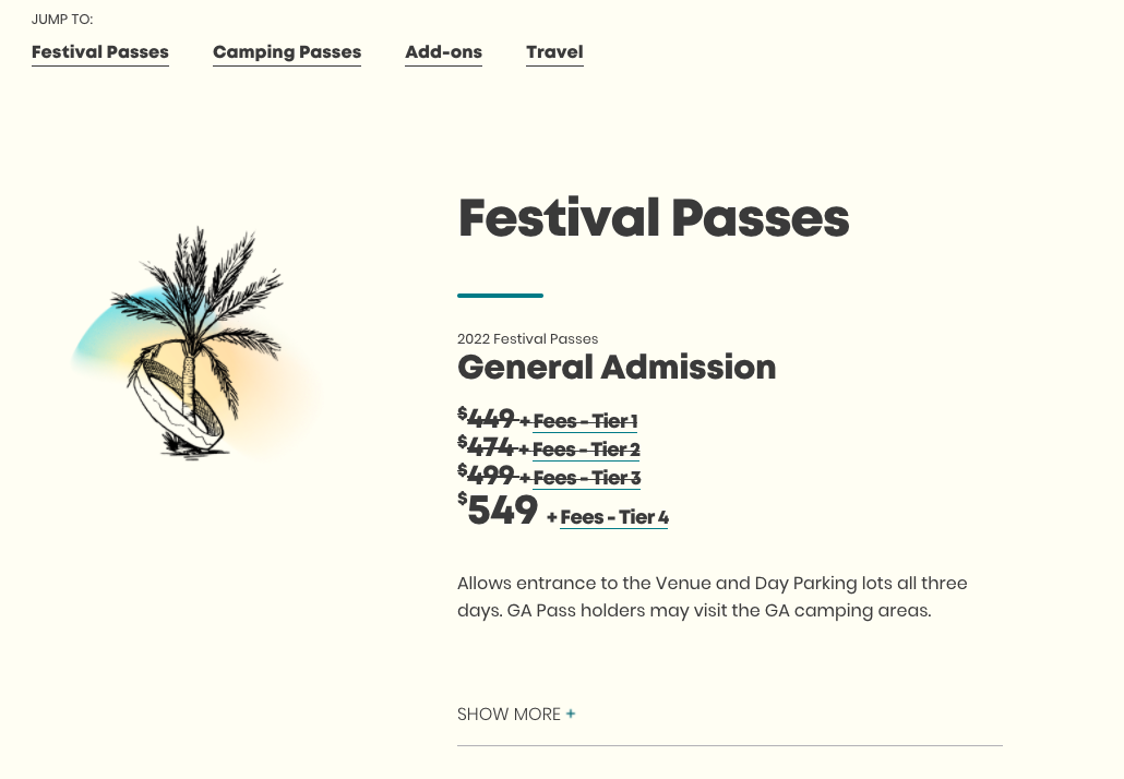 Music festival tier pricing - Swipe File