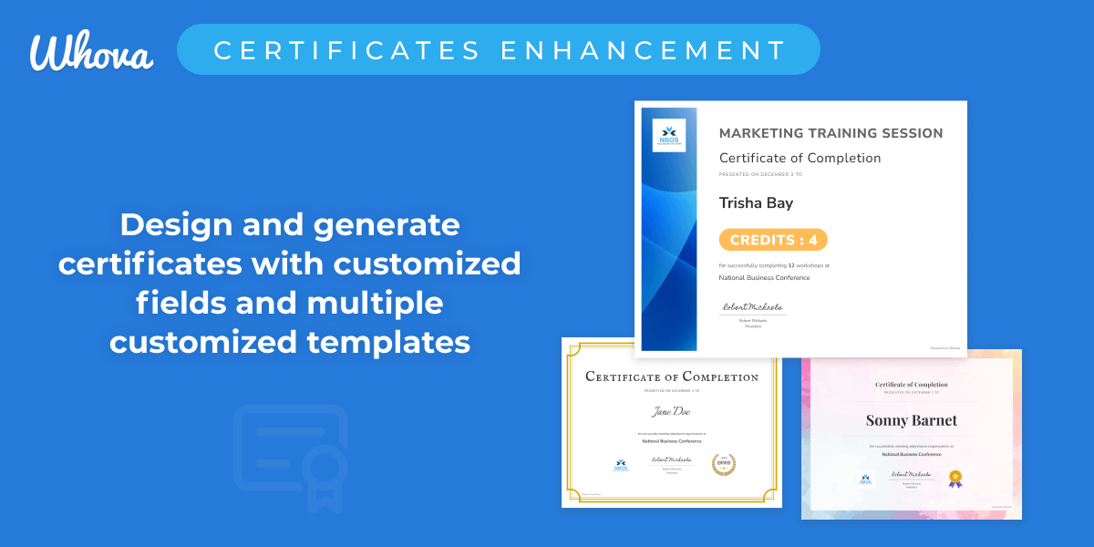 Whova's Easy-to-Use Certificate Feature Now Supports More Customization