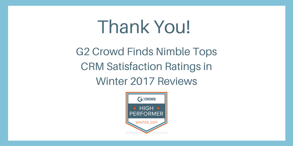Nimble Named #1 in CRM Satisfaction by G2 Crowd