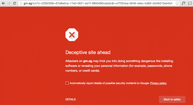 The default tracking domain for Google Apps users was listed as "deceptive" by Google over the weekend