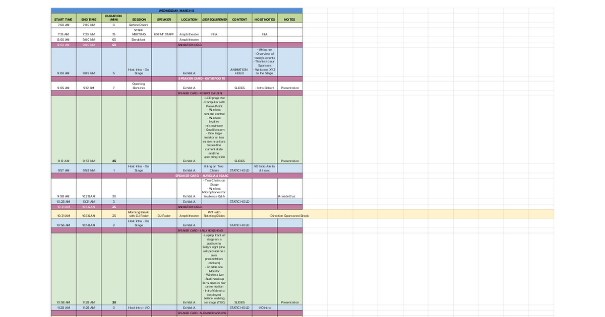 Event Run of Show Template